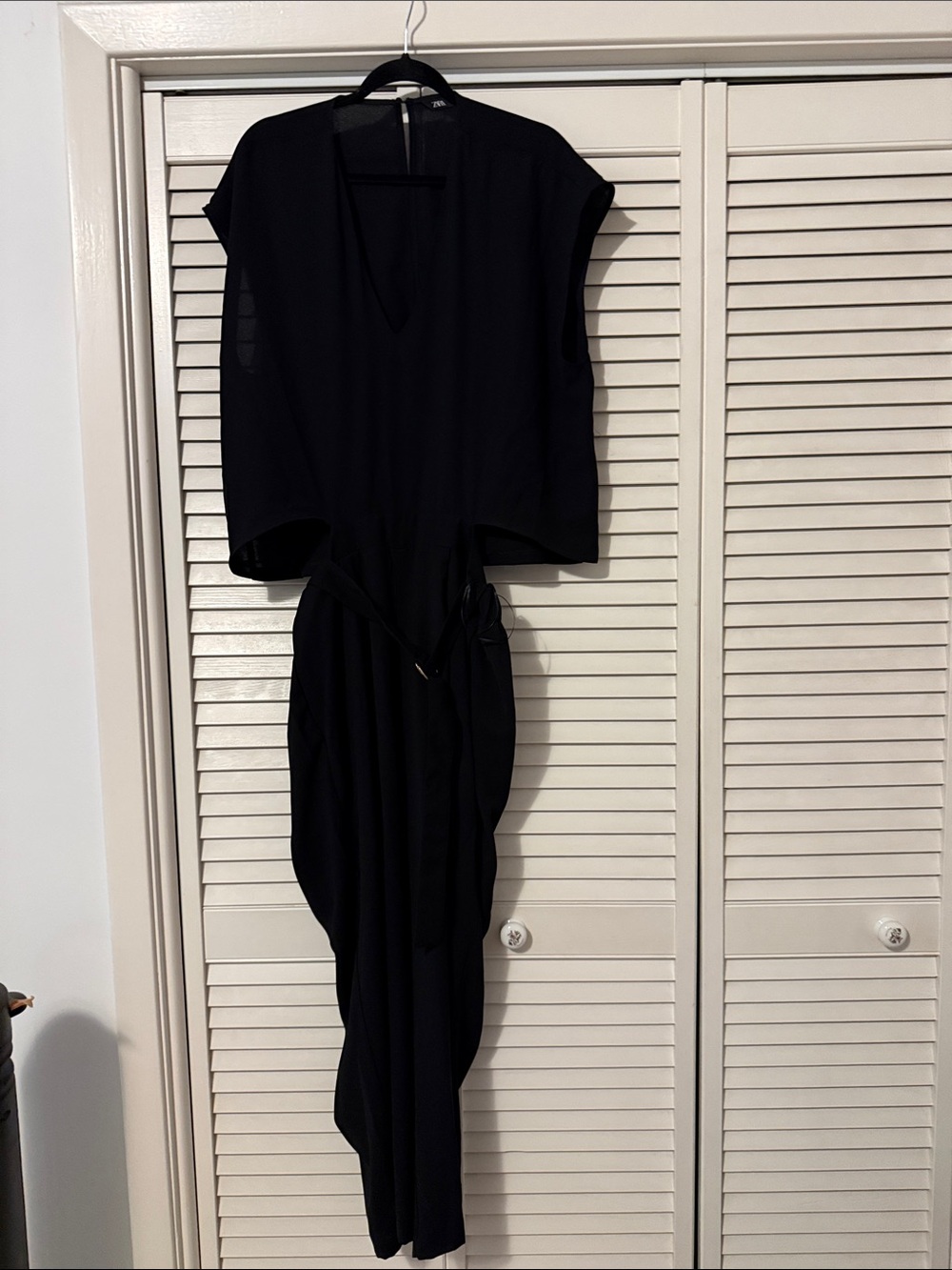 Black Draped Jumpsuit with V-Neck